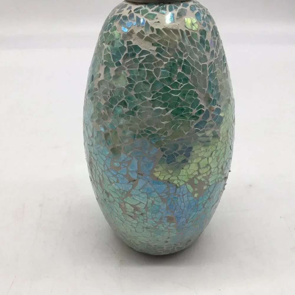 Blue Green Mosaic Glass Silver Tone 8” Soap Lotion Dispenser Never Used READ